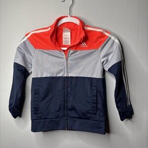 Adidas Size 6 Boys Navy Blue/Orange Jacket Full Zip Pockets EUC
